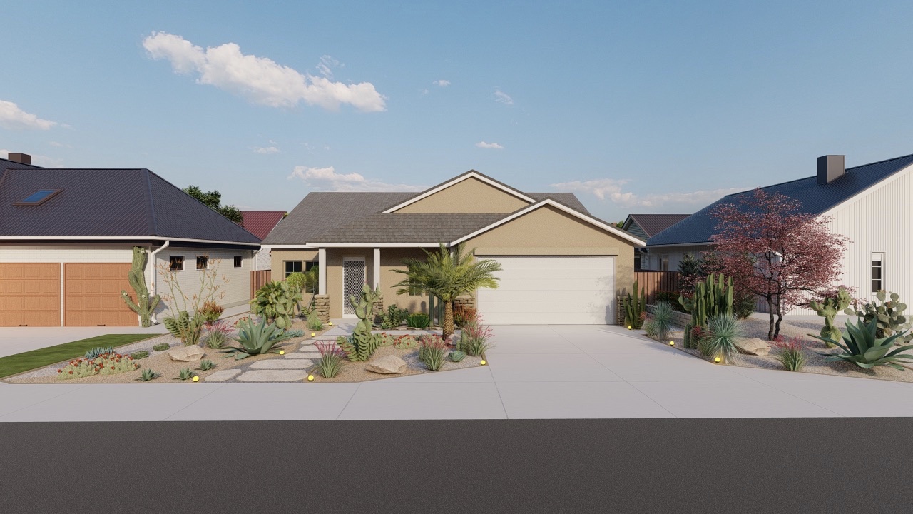 3D render of the Dana Point desertscape design at night